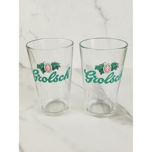 Dutch Grolsch Brewery Pint Beer Clear Glass 16oz Drinkware 5 1/2" Tumbler x2